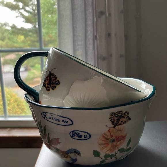 Anthropologie Nathalie Lete Titania Embossed Flowers Bird Mug and Bowl - Picture 11 of 11